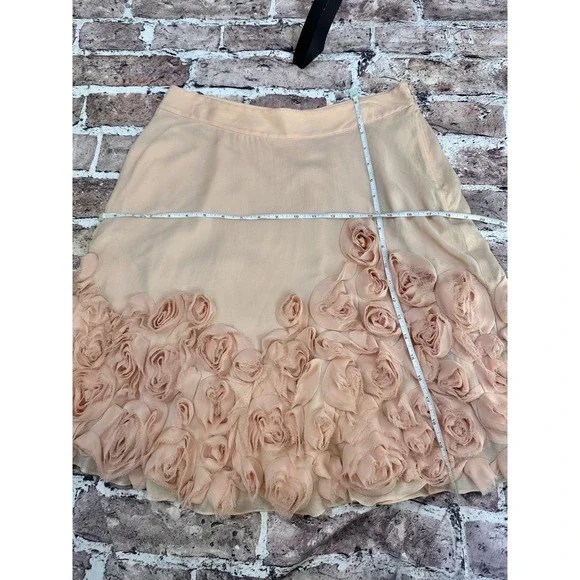 Talbots Silk Skirt 8P Petite Blush 3D Floral Rosette Hem Romantic Cottagecore - Picture 13 of 16